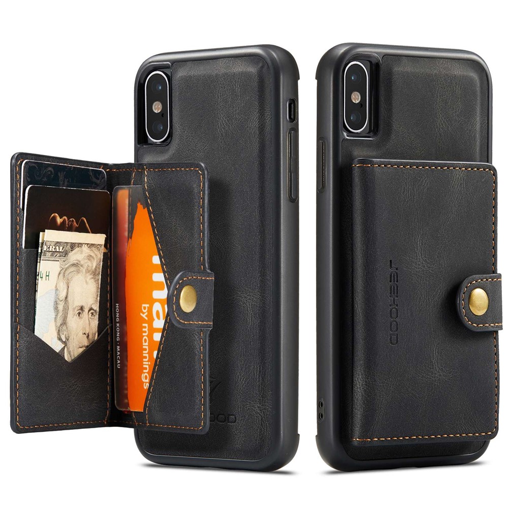 JEEHOOD Wallet Kickstand Case for iPhone XS Max 6.5 inch, Detachable 2-in-1 PU Leather Coated TPU Phone Cover - Black