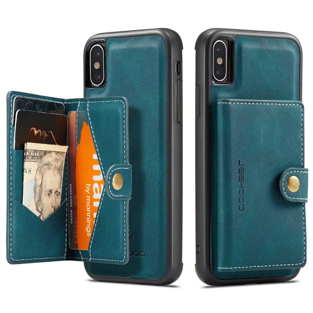 JEEHOOD Wallet Kickstand Case for iPhone XS Max 6.5 inch, Detachable 2-in-1 PU Leather Coated TPU Phone Cover - Green