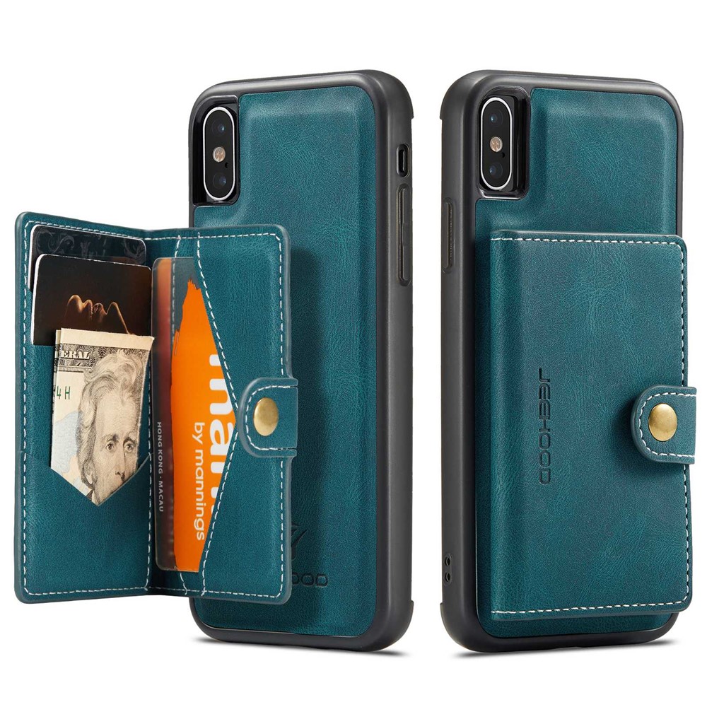 JEEHOOD For iPhone XS 5.8 inch/iPhone X Detachable Wallet Leather Coated TPU Phone Case Kickstand Protective Cover - Green