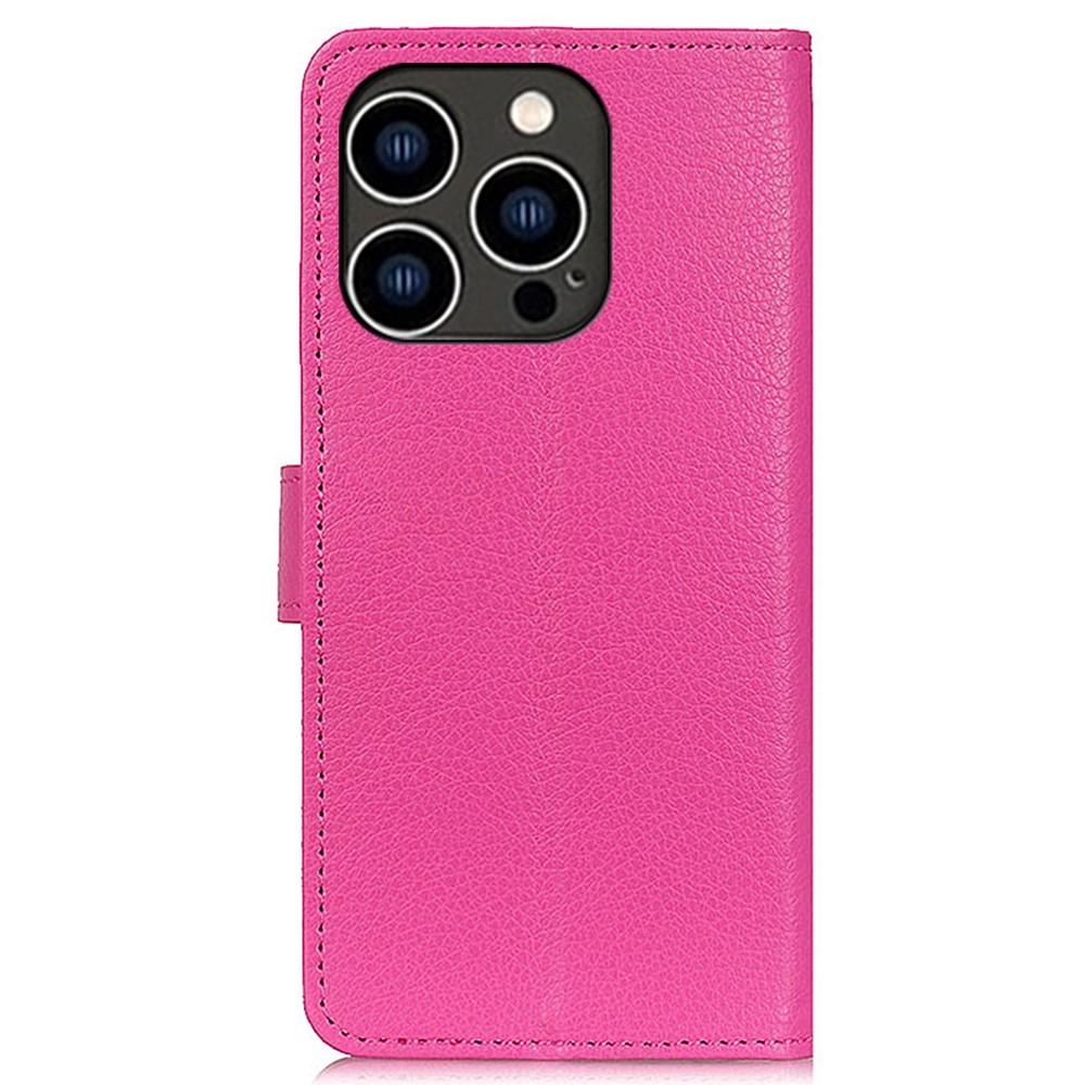 For iPhone 14 Pro 6.1 inch Litchi Texture Wear-resistant PU Leather Cover Stand Magnetic Protective Drop-proof Wallet Case - Rose-9