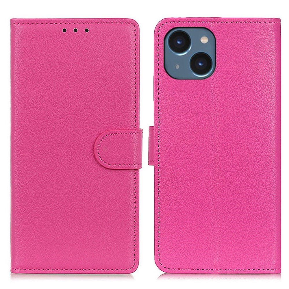 For iPhone 14 Max 6.7 inch Litchi Texture Anti-fall Protection PU Leather Cover Stand Magnetic Wallet Cell Phone Case - Rose-1