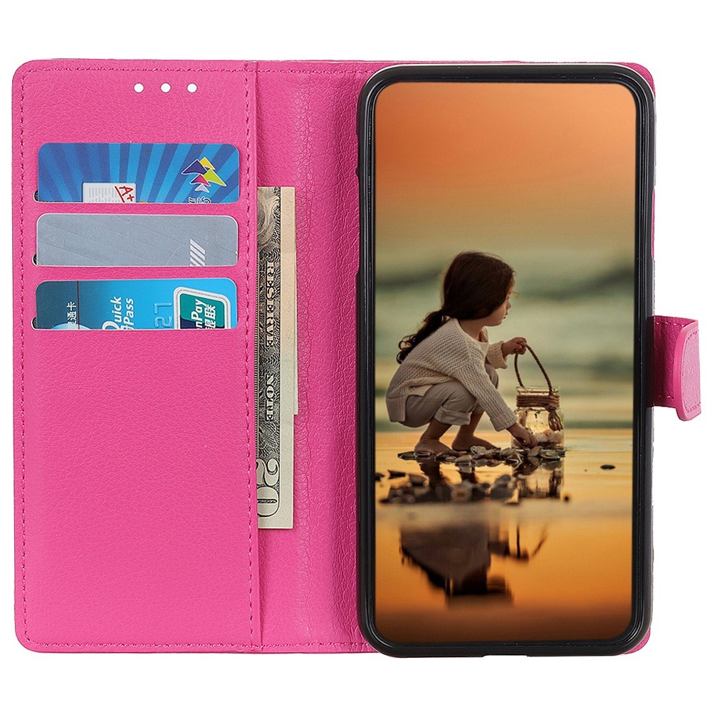 For iPhone 14 Max 6.7 inch Litchi Texture Anti-fall Protection PU Leather Cover Stand Magnetic Wallet Cell Phone Case - Rose-3