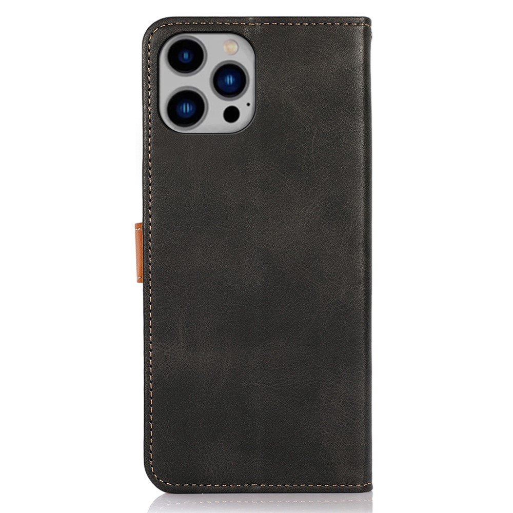 KHAZNEH for iPhone 14 Pro Max 6.7 inch Phone Protector Foldable Stand Shell Dual Color Leather Flip Wallet Phone Case with Buckle - Black-7