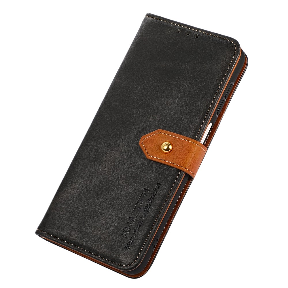 KHAZNEH for iPhone 14 Pro 6.1 inch Phone Protector Stand Function Cover Dual Color Leather Flip Wallet Cell Phone Case with Buckle - Black-5