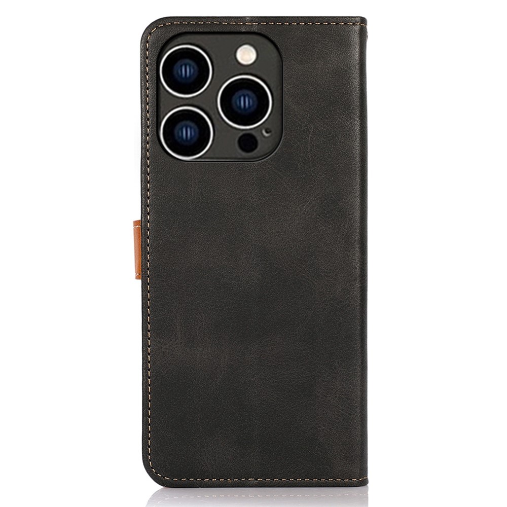 KHAZNEH for iPhone 14 Pro 6.1 inch Phone Protector Stand Function Cover Dual Color Leather Flip Wallet Cell Phone Case with Buckle - Black-7