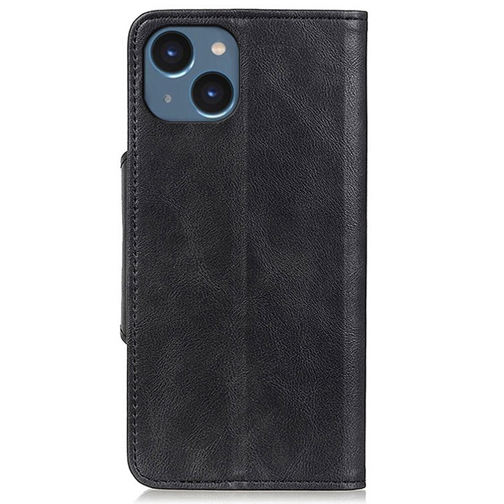 For iPhone 14 6.1 inch Anti-fall PU Leather Stand Wallet Case Brass Buckle Magnetic Clasp Full Body Protection Phone Cover - Black-8