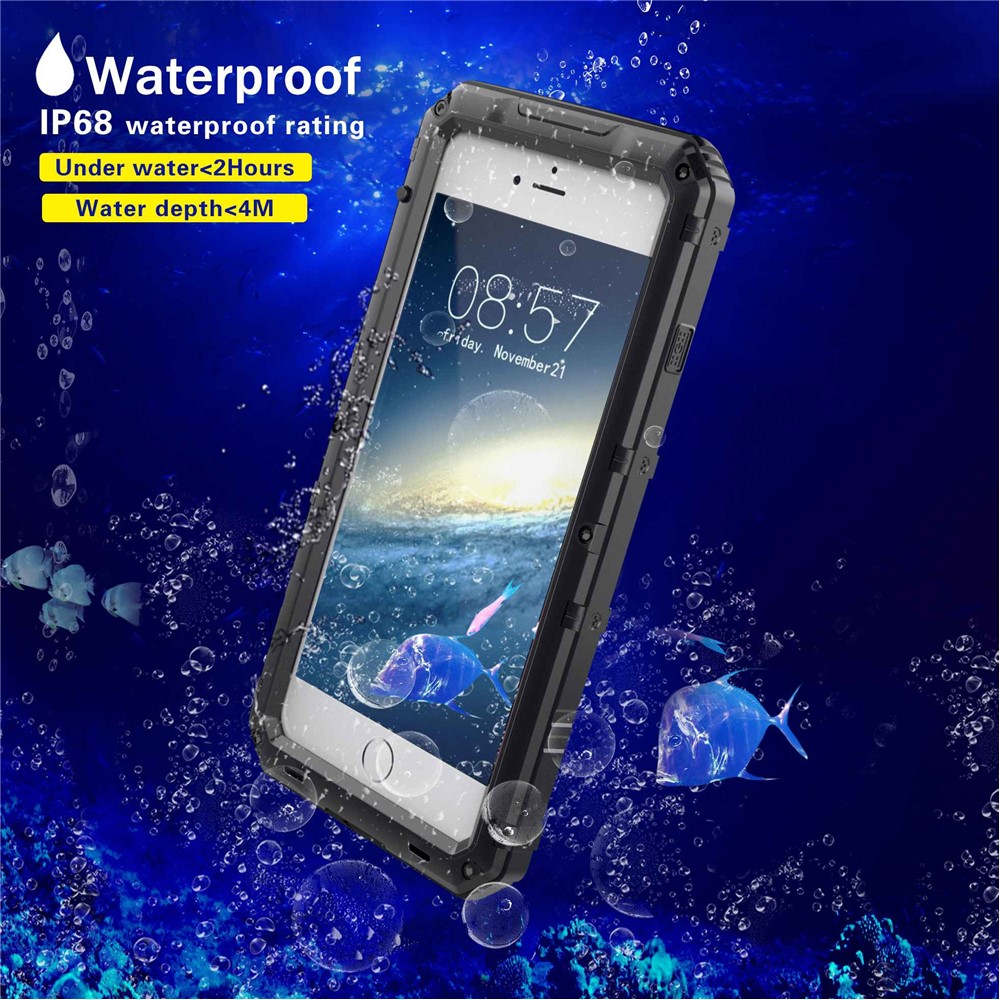 For iPhone 7 Plus 5.5 inch/8 Plus 5.5 inch Shockproof Waterproof Dust-proof Plastic+Metal+Tempered Glass Phone Full-protection Cover Drop-proof Case - Black-4