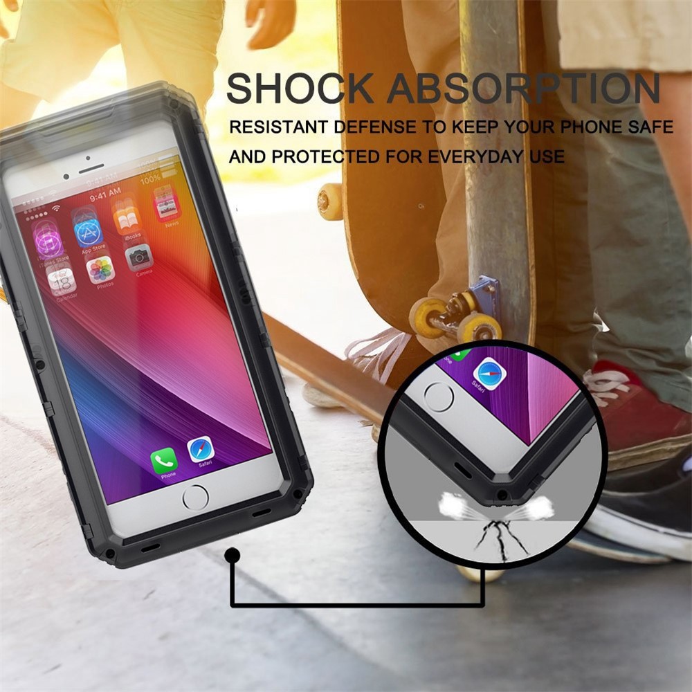 For iPhone 7 Plus 5.5 inch/8 Plus 5.5 inch Shockproof Waterproof Dust-proof Plastic+Metal+Tempered Glass Phone Full-protection Cover Drop-proof Case - Black-5