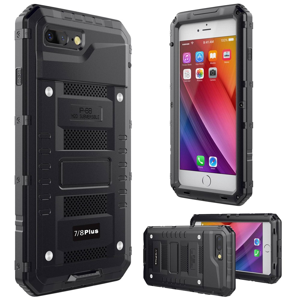 For iPhone 7 Plus 5.5 inch/8 Plus 5.5 inch Shockproof Waterproof Dust-proof Plastic+Metal+Tempered Glass Phone Full-protection Cover Drop-proof Case - Black-7