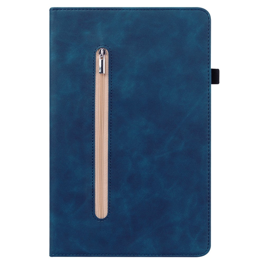For iPad 9.7-inch (2018)/9.7-inch (2017)/iPad Air 2/iPad Air (2013) Anti-drop Solid Color Tablet Case with Zipper Pocket Shockproof PU Leather Tablet Wallet Stand with Card Slots - Dark Blue-5