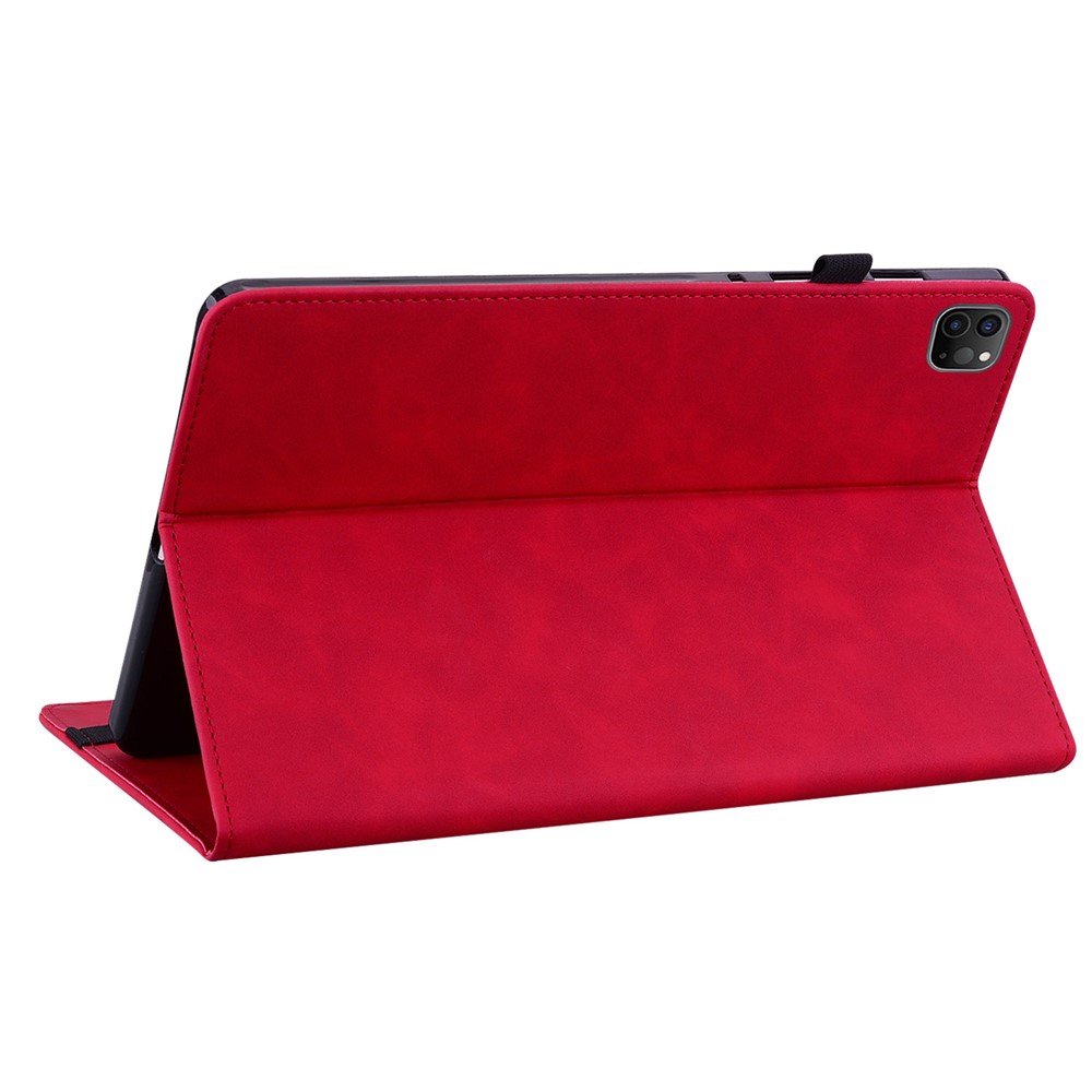 For iPad Pro 12.9-inch (2020)/(2021) Solid Color Tablet Case with Zipper Pocket Shockproof PU Leather Tablet Protective Cover Wallet Design Stand Reinforced Covering Shell - Red-4