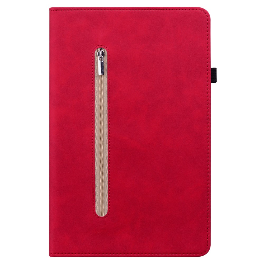 For iPad Pro 12.9-inch (2020)/(2021) Solid Color Tablet Case with Zipper Pocket Shockproof PU Leather Tablet Protective Cover Wallet Design Stand Reinforced Covering Shell - Red-6