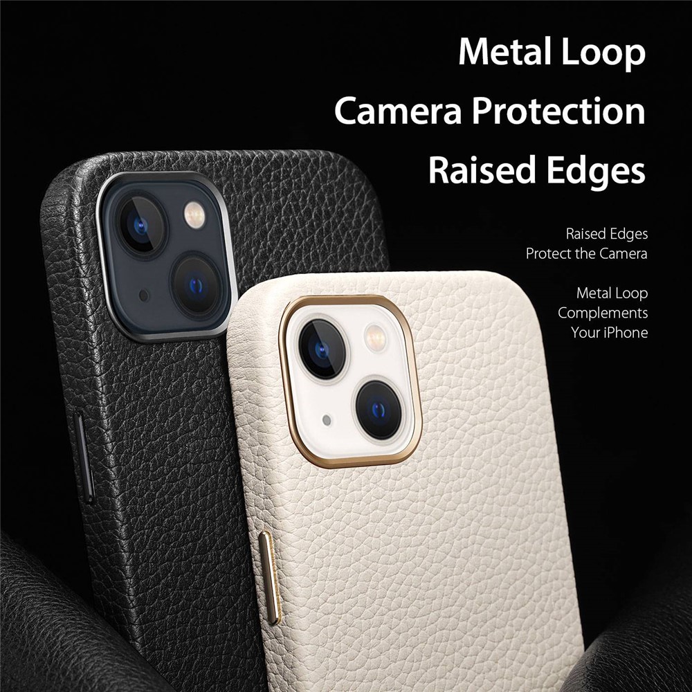 DUX DUCIS Phone Case for iPhone 13 6.1 inch Roma Series for MagSafe Wireless Charging, Litchi Texture Built-in Magnets Genuine Leather Coated+PC Hybrid Shockproof Mobile Phone Cover Shell - White-5