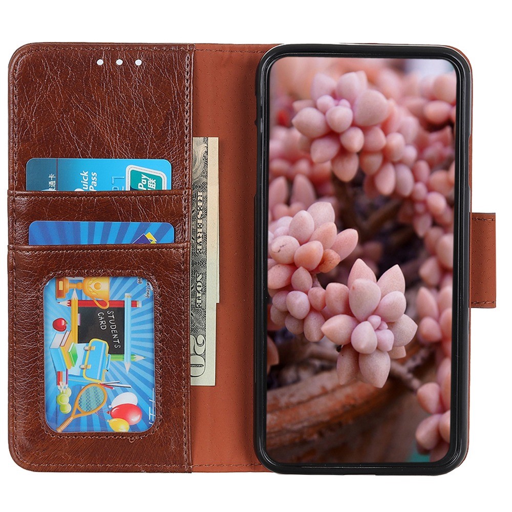 For iPhone 14 Pro 6.1 inch Split Leather Nappa Texture Phone Case with Magnetic Closure Stand Wallet Shockproof Phone Cover - Brown-3