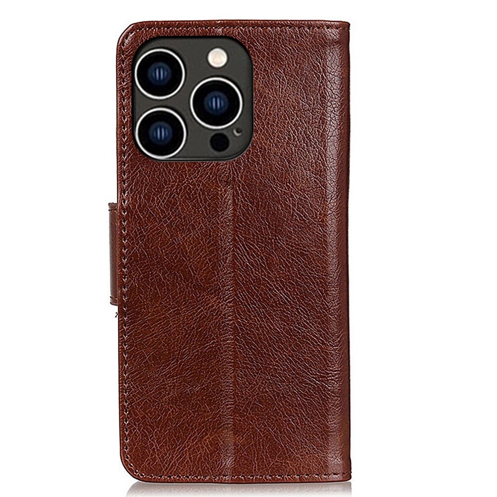 For iPhone 14 Pro 6.1 inch Split Leather Nappa Texture Phone Case with Magnetic Closure Stand Wallet Shockproof Phone Cover - Brown-7