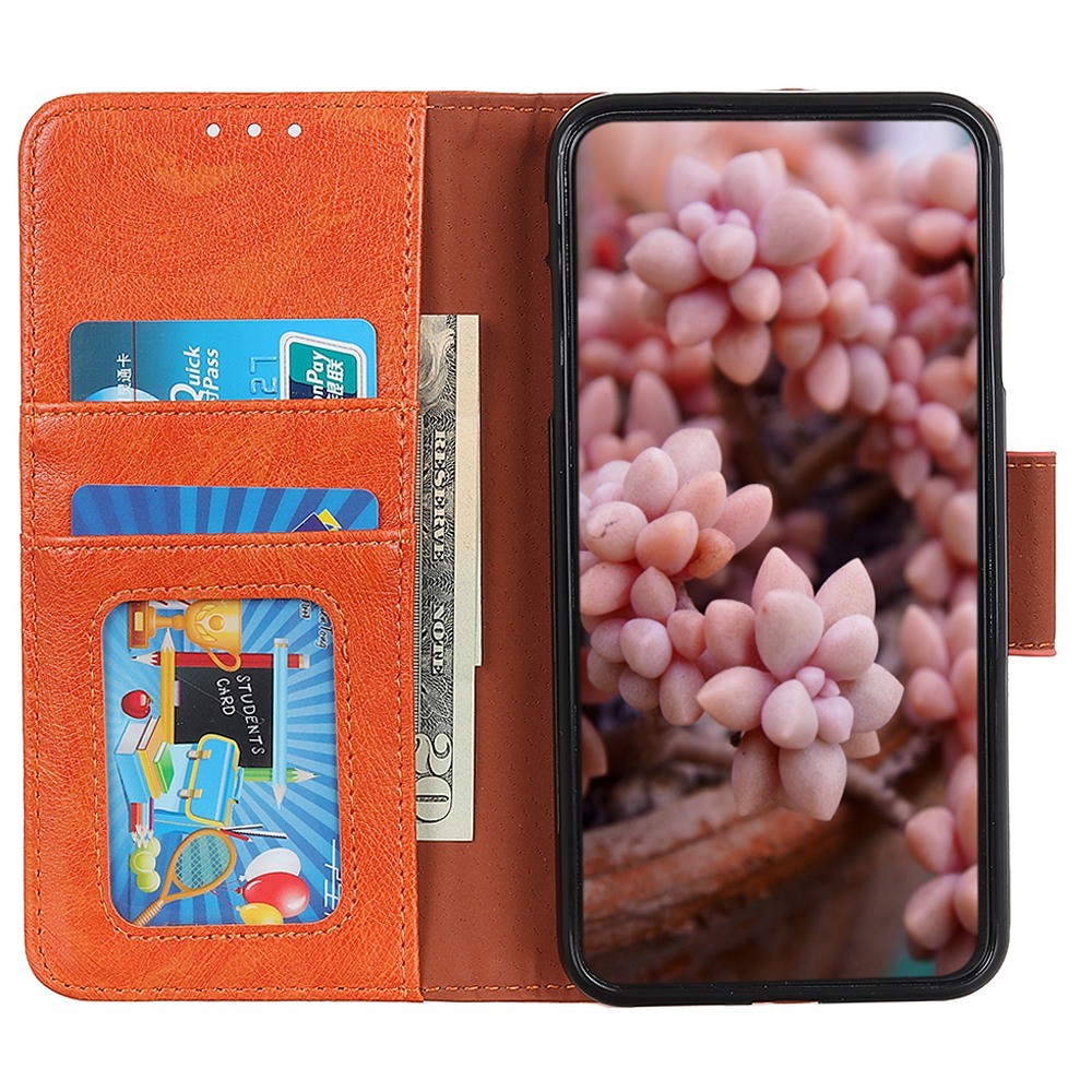 For iPhone 14 Pro Max 6.7 inch Protective Phone Cover with Card Slots Split Leather Nappa Texture Case Magnetic Closure Stand Wallet Phone Shell - Orange-3