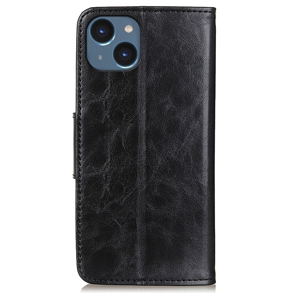 For iPhone 14 6.1 inch Phone Covering Shell Crazy Horse Texture Split Leather Case Viewing Stand Flip Wallet Shockproof Cover - Black-7
