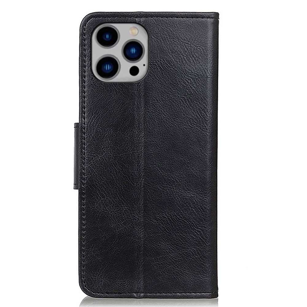 For iPhone 14 Max 6.7 inch Crazy Horse Texture Wallet Flip Cover PU Leather TPU Inner Magnetic Closure Stand Folio Full Protection Case - Black-8