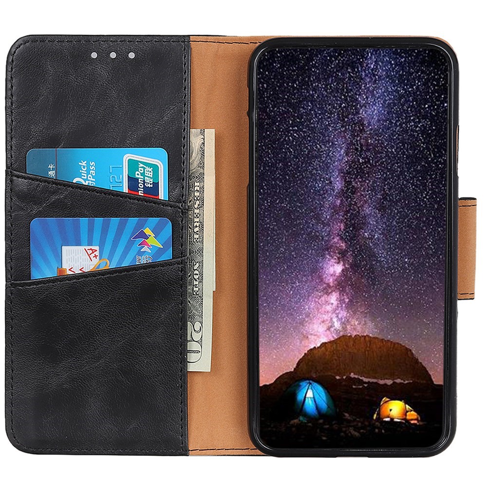 For iPhone 14 Max 6.7 inch Anti-drop Full Coverage Phone Cover Crazy Horse Texture Phone Protection Split Leather Case Viewing Stand Flip Wallet Shockproof Shell - Black-3