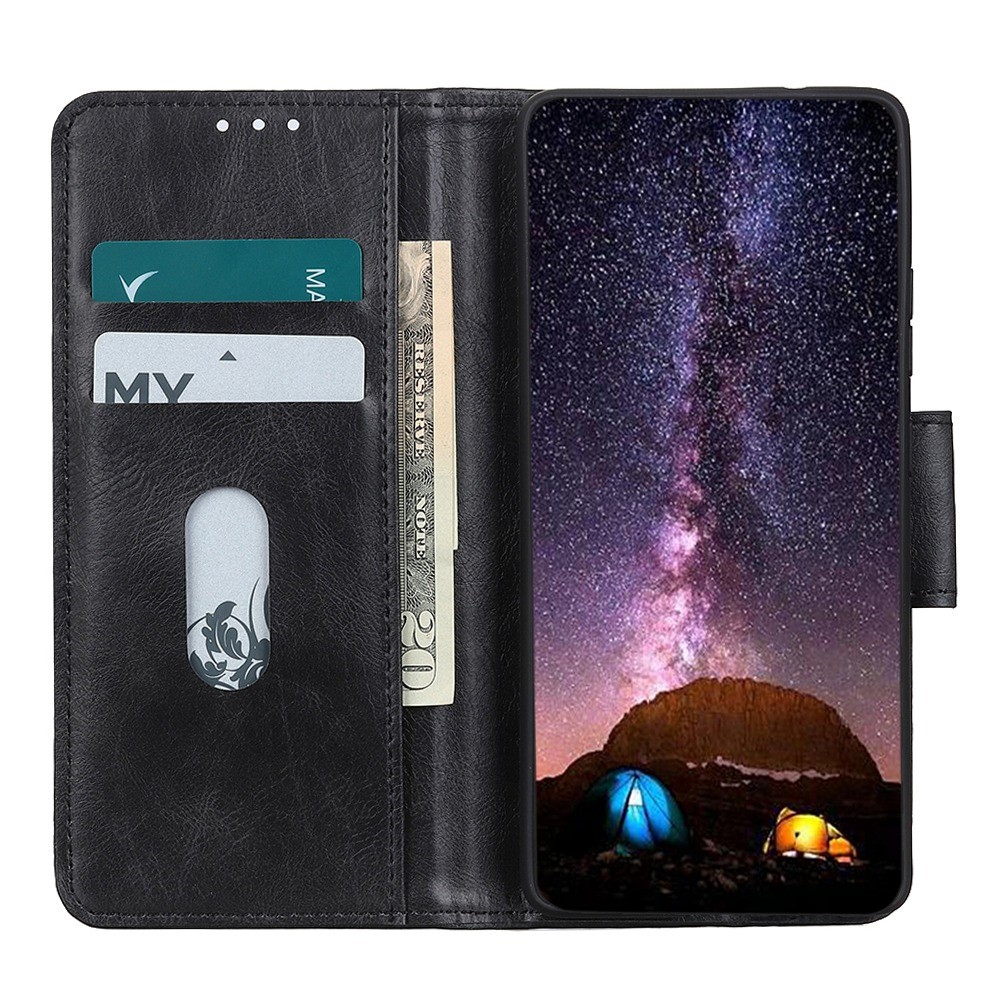 For iPhone 14 Pro 6.1 inch Crazy Horse Texture PU Leather Magnetic Case TPU Inner Shell Shockproof Viewing Stand Flip Wallet Cover - Black-3