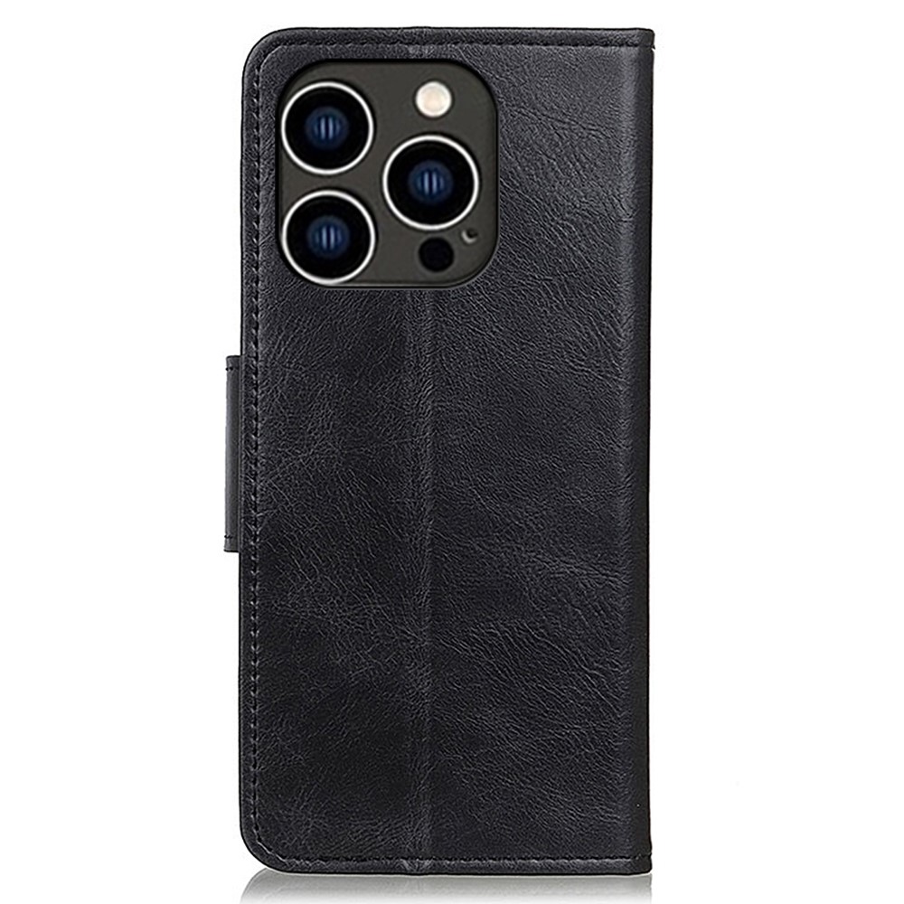 For iPhone 14 Pro 6.1 inch Crazy Horse Texture PU Leather Magnetic Case TPU Inner Shell Shockproof Viewing Stand Flip Wallet Cover - Black-7