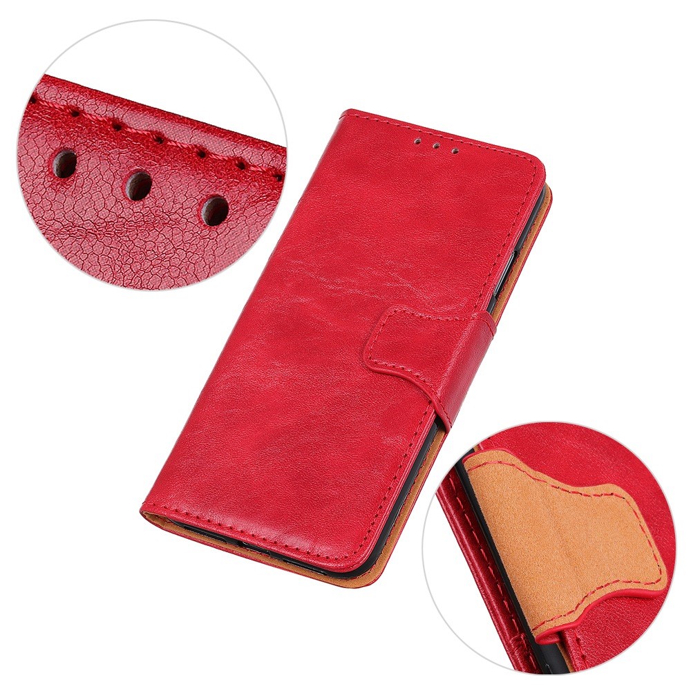 For iPhone 14 Pro 6.1 inch Crazy Horse Texture Split Leather Case Anti-scratch Phone Cover Viewing Stand Flip Wallet Shockproof Cellphone Shell - Red-5