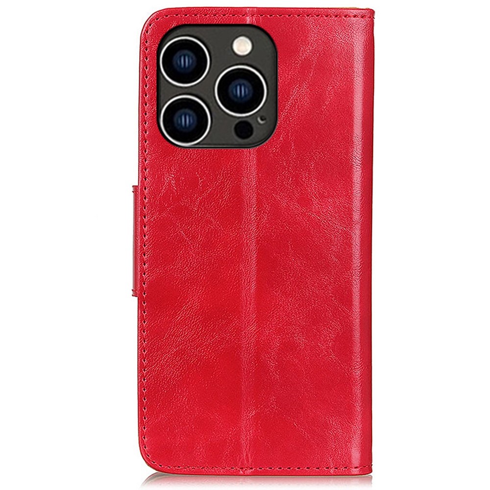For iPhone 14 Pro 6.1 inch Crazy Horse Texture Split Leather Case Anti-scratch Phone Cover Viewing Stand Flip Wallet Shockproof Cellphone Shell - Red-7
