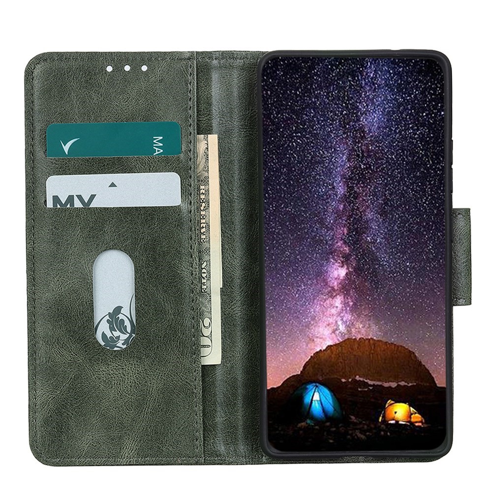 For iPhone 14 Pro Max 6.7 inch Wallet Case Crazy Horse Texture PU Leather Magnetic Closure Stand Function Protective Cover - Blackish Green-3