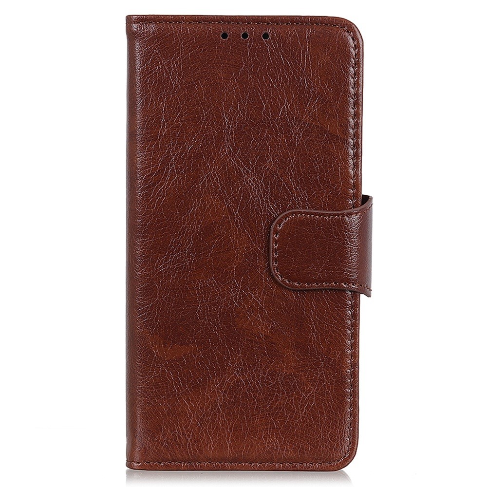 Split Leather Nappa Texture Phone Case for iPhone 14 6.1 inch, Magnetic Closure Stand Wallet Anti-drop Phone Cover Shockproof Mobile Phone Shell - Brown-6