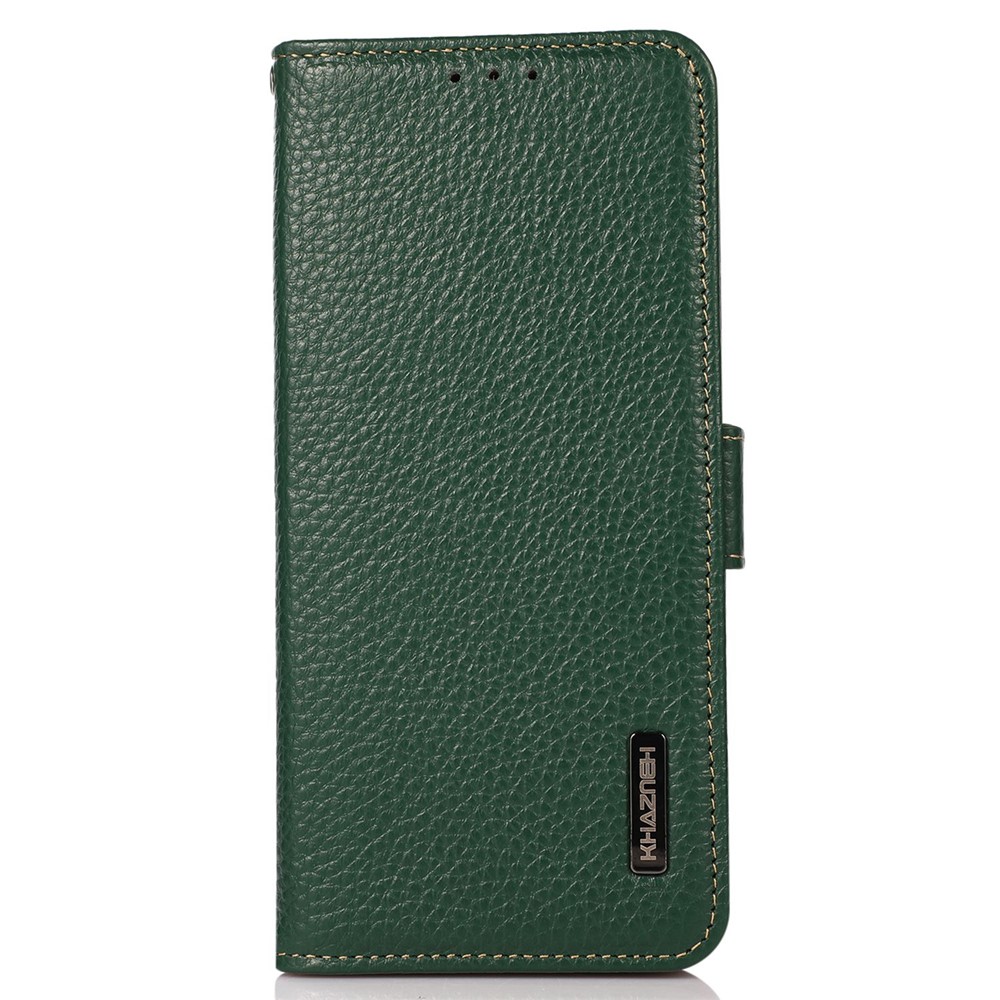 KHAZNEH RFID Blocking Phone Case for iPhone 14 6.1 inch, Litchi Texture Genuine Leather Viewing Stand Wallet Phone Cover - Green-8