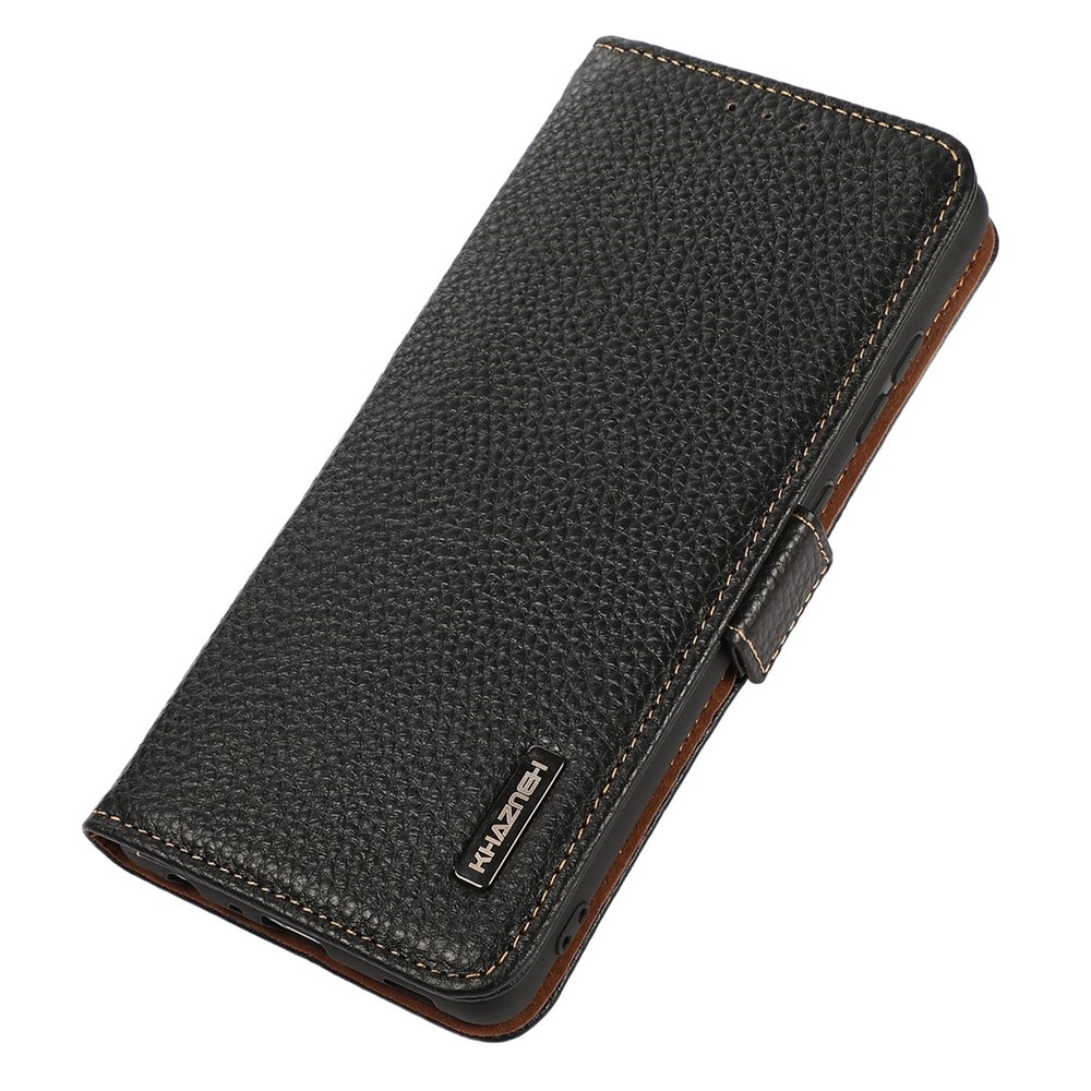 KHAZNEH for iPhone 14 Max 6.7 inch Litchi Texture Genuine Leather Case Magnetic Closure Stand RFID Blocking Protection Wallet Phone Cover - Black-6