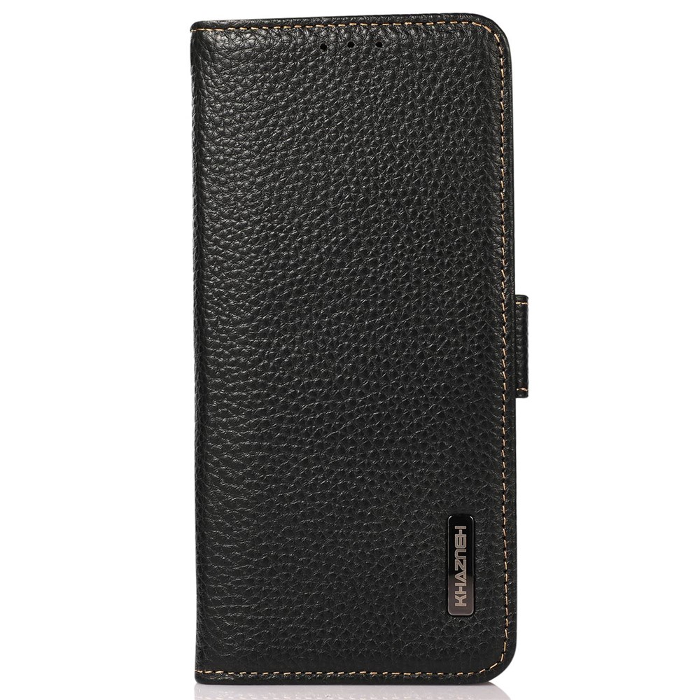 KHAZNEH for iPhone 14 Max 6.7 inch Litchi Texture Genuine Leather Case Magnetic Closure Stand RFID Blocking Protection Wallet Phone Cover - Black-7