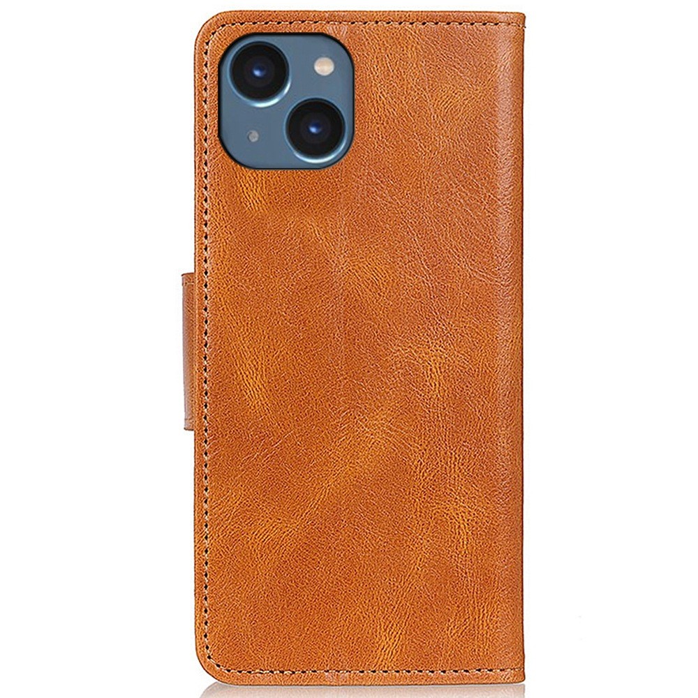 For iPhone 14 6.1 inch Crazy Horse Texture Flip Wallet Case Stand Magnetic Closure PU Leather Full Protective Folio Phone Cover - Brown-8