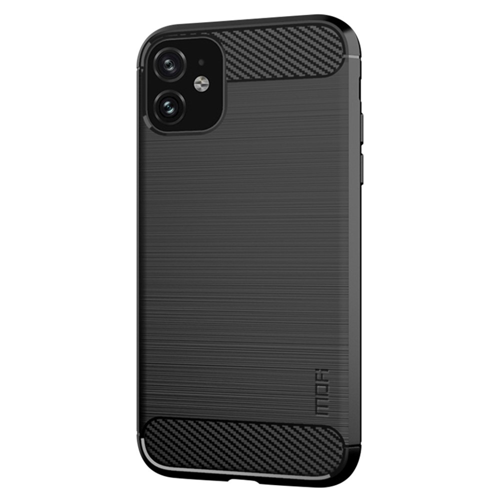MOFI For iPhone 11 6.1 inch Carbon Fiber Texture Slim Phone Case Brushed Surface Soft TPU Back Cover - Black