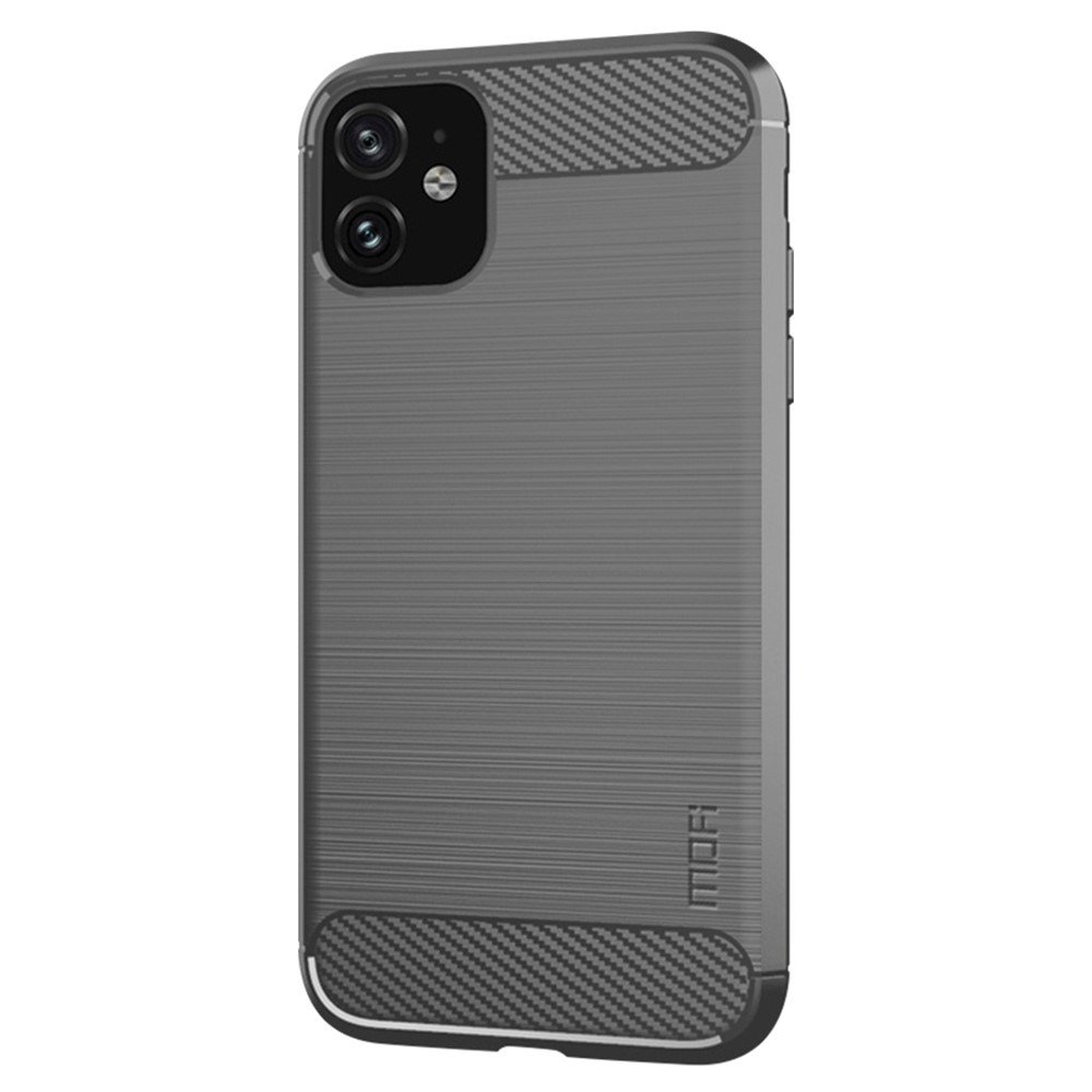 MOFI For iPhone 11 6.1 inch Carbon Fiber Texture Slim Phone Case Brushed Surface Soft TPU Back Cover - Grey