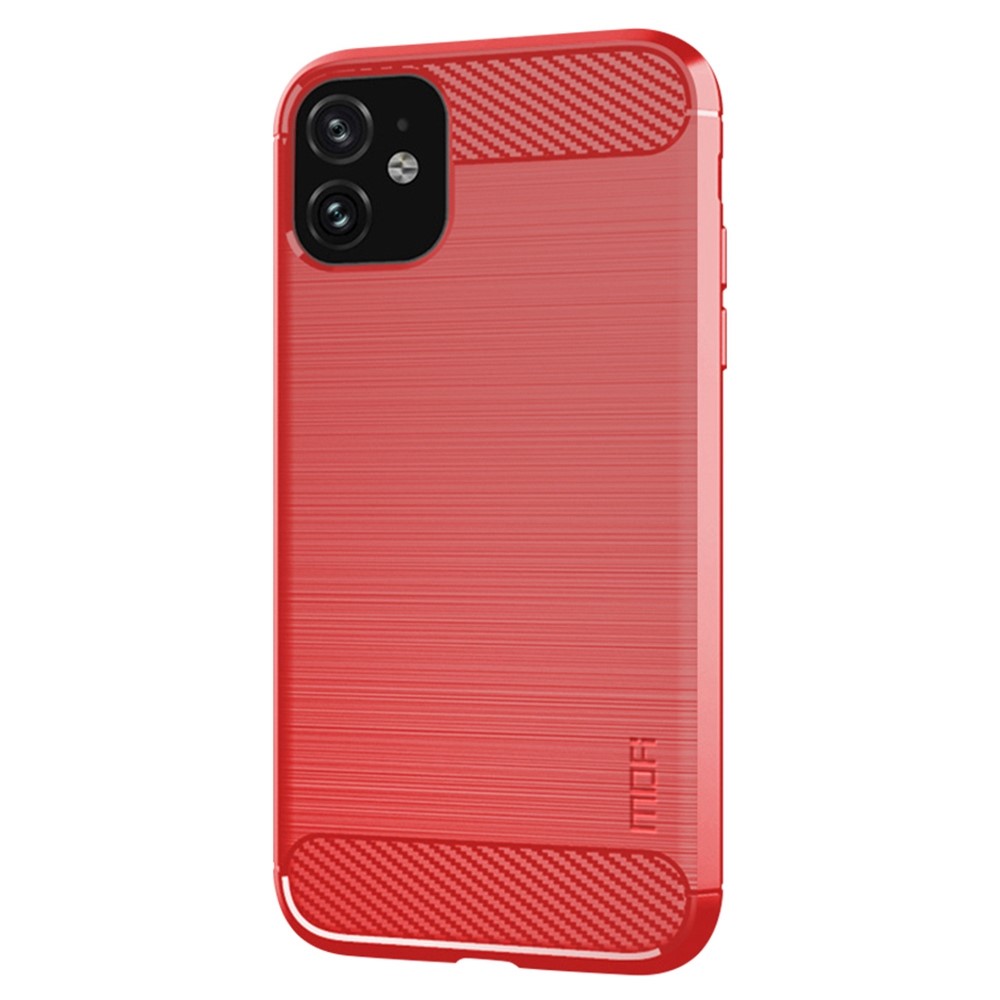 MOFI For iPhone 11 6.1 inch Carbon Fiber Texture Slim Phone Case Brushed Surface Soft TPU Back Cover - Red