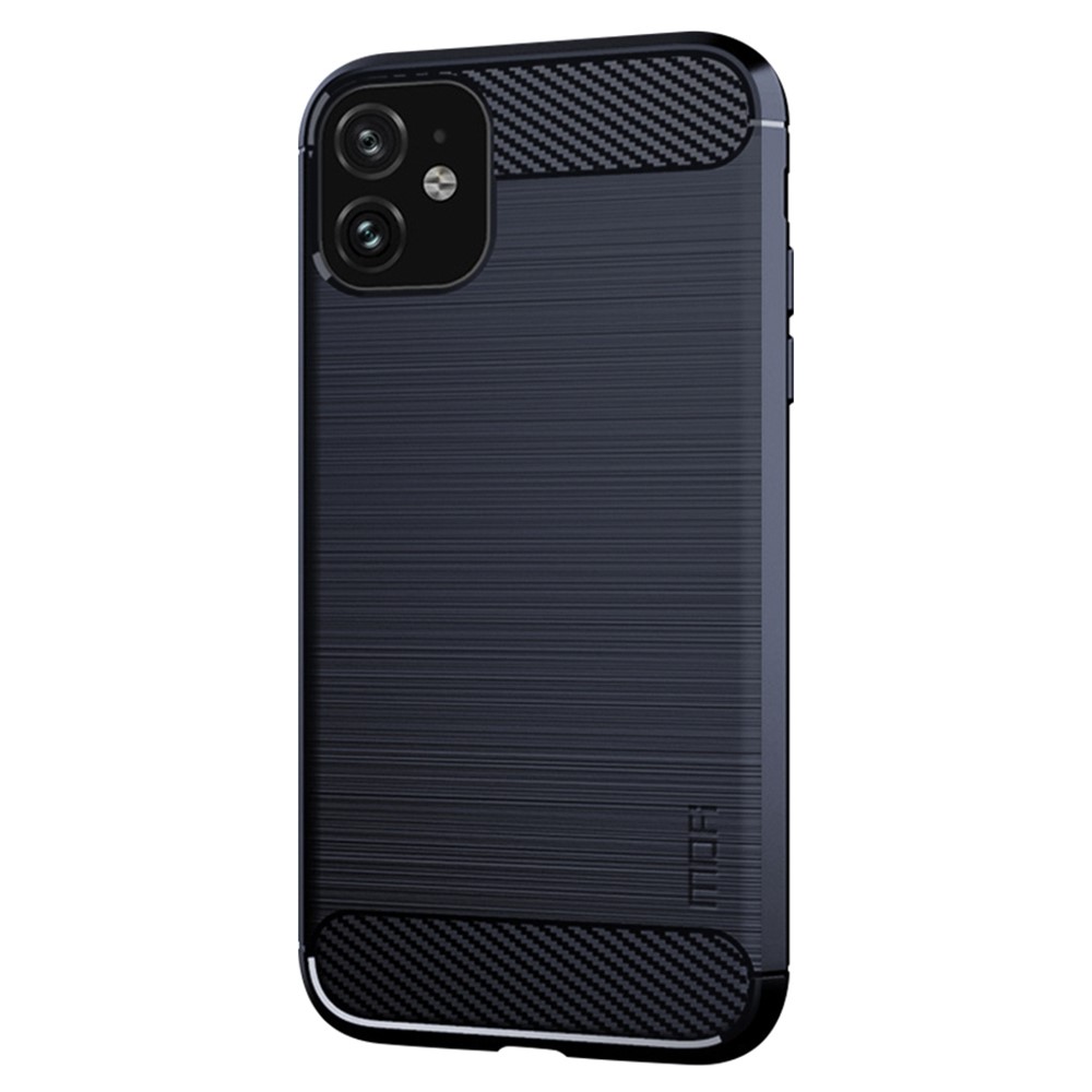 MOFI For iPhone 11 6.1 inch Carbon Fiber Texture Slim Phone Case Brushed Surface Soft TPU Back Cover - Blue
