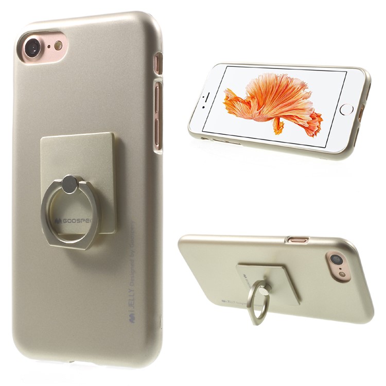 

MERCURY GOOSPERY i JELLY Kickstand Finger Ring TPU Back Case for iPhone 8 / 7 4.7 inch - Gold