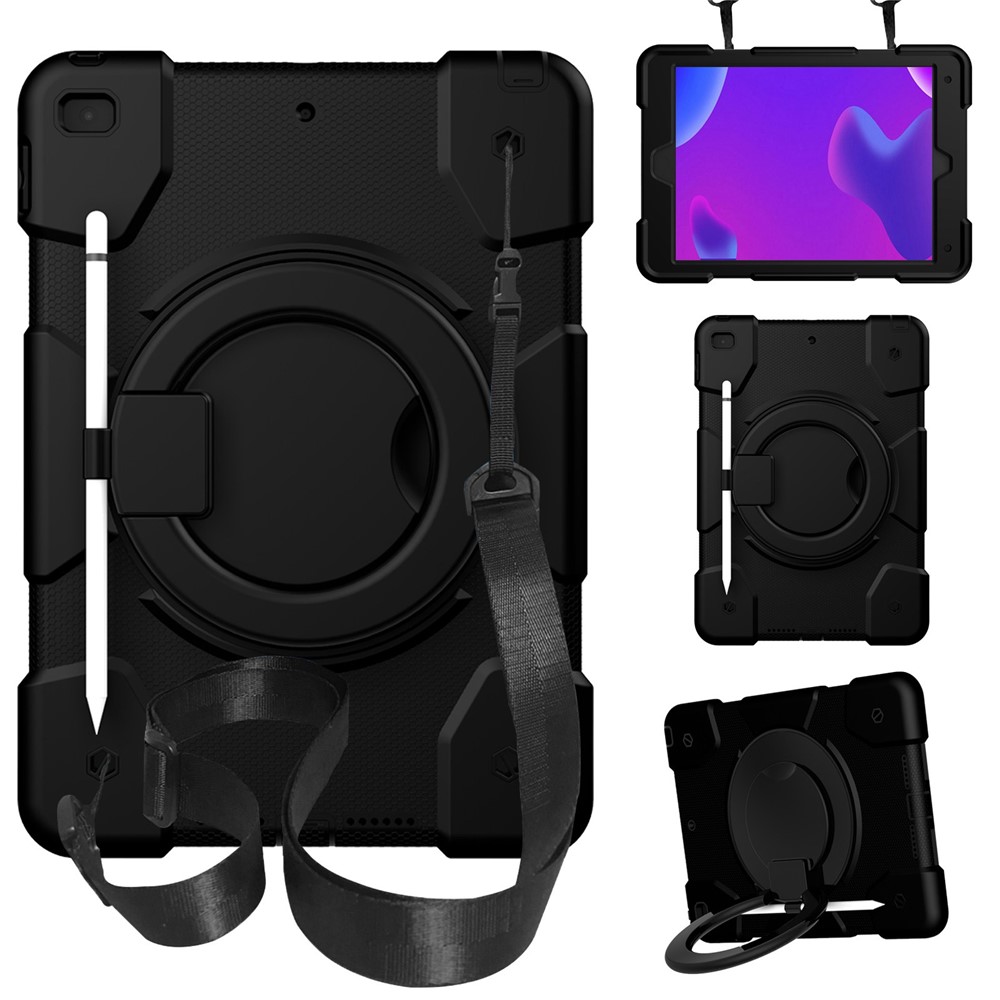 For iPad 10.2 (2021)/(2019)/(2020) Anti-fall Protective Case Shockproof Tablet Cover Lightweight Scratch Resistant Case with Kickstand/Shoulder Strap - Black