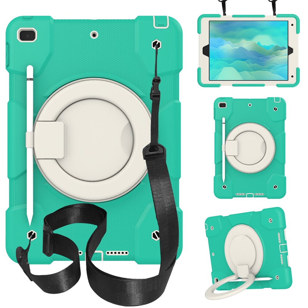 For iPad 10.2 (2021)/(2019)/(2020) Anti-fall Protective Case Shockproof Tablet Cover Lightweight Scratch Resistant Case with Kickstand/Shoulder Strap - Mint Green
