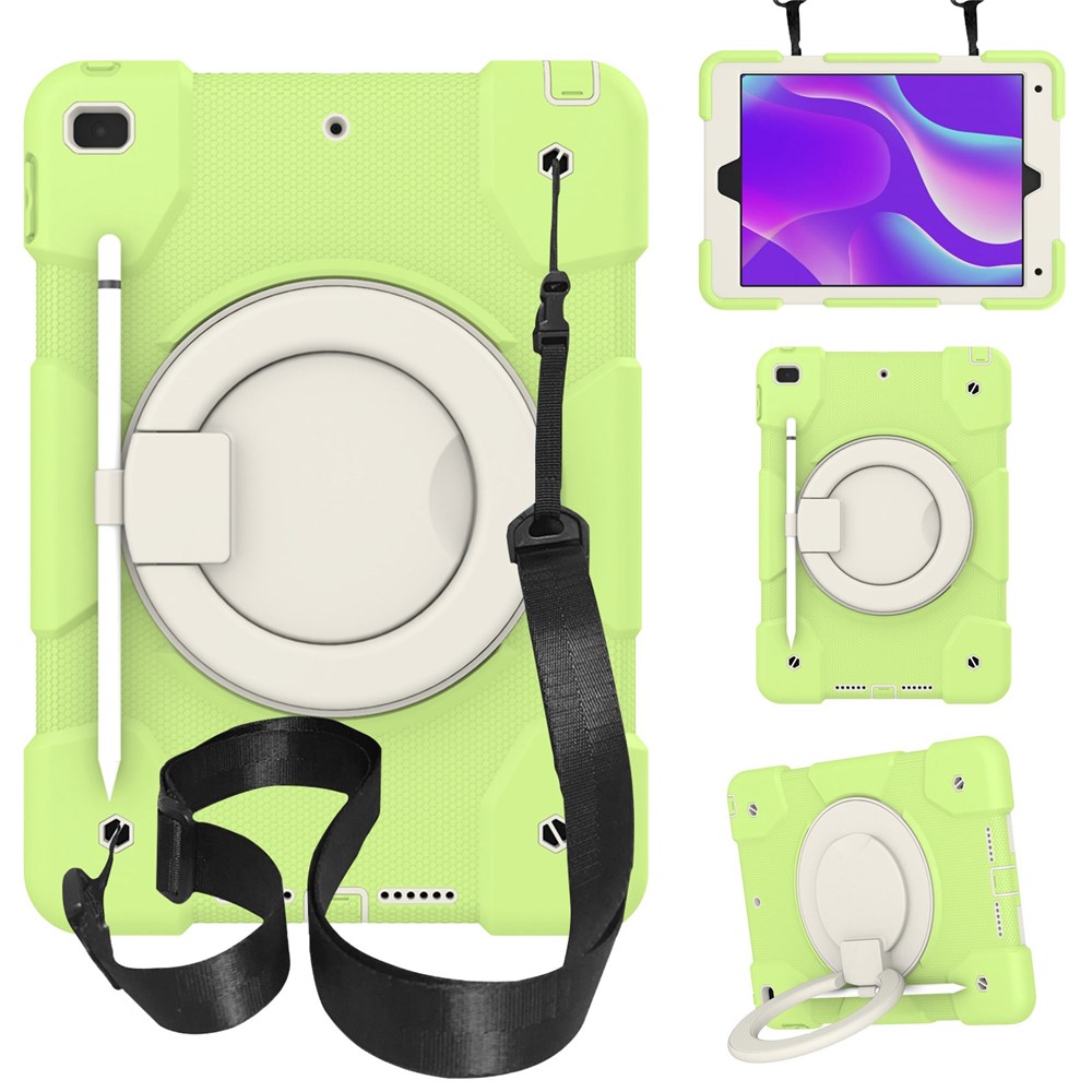 For iPad 10.2 (2021)/(2019)/(2020) Anti-fall Protective Case Shockproof Tablet Cover Lightweight Scratch Resistant Case with Kickstand/Shoulder Strap - Matcha Green