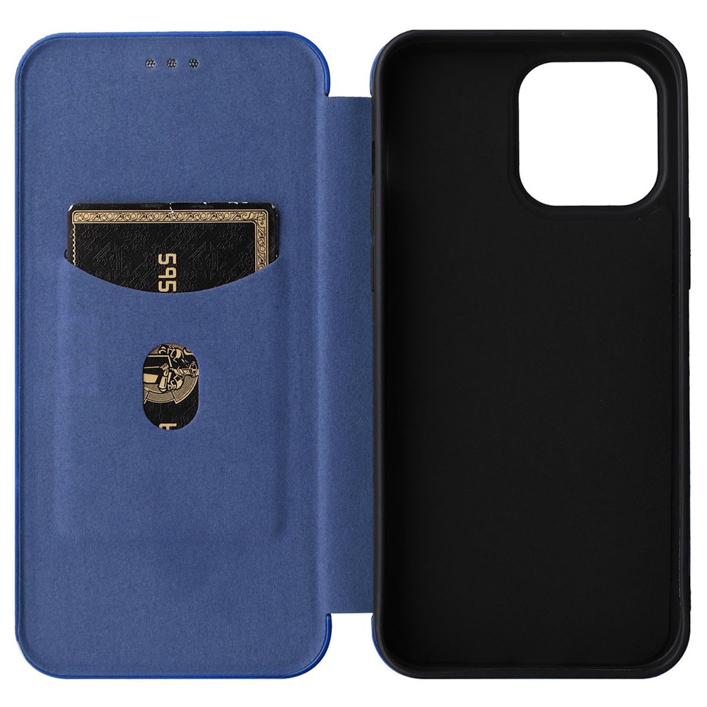 For iPhone 14 Pro Max 6.7 inch Anti-scratch Phone Cover with Card Slot Folio Stand Book Case Magnetic Absorption Carbon Fiber Texture PU Leather Flip Cover - Blue-2