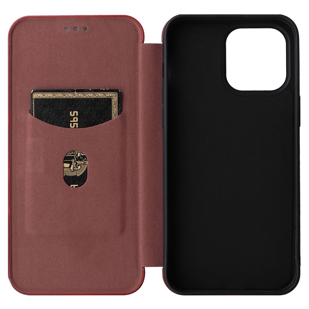 For iPhone 14 Pro 6.1 inch Anti-fall Phone Cover with Card Slot Magnetic Absorption Carbon Fiber Texture PU Leather Flip Cover Stand - Brown-2