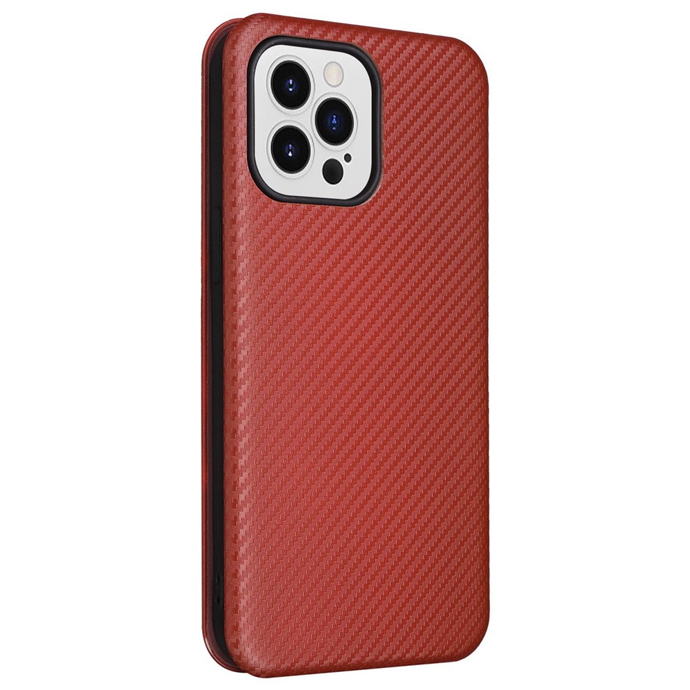 For iPhone 14 Pro 6.1 inch Anti-fall Phone Cover with Card Slot Magnetic Absorption Carbon Fiber Texture PU Leather Flip Cover Stand - Brown-9