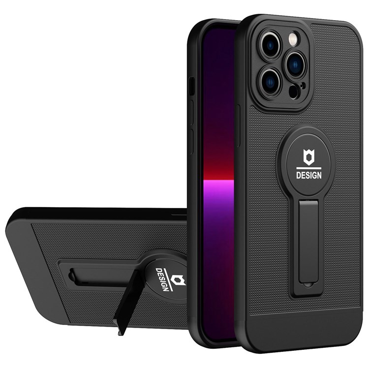For iPhone 13 Pro 6.1 inch Full Protection Lightweight Phone Case Drop-proof Cellphone Cover with Kickstand - Black-1