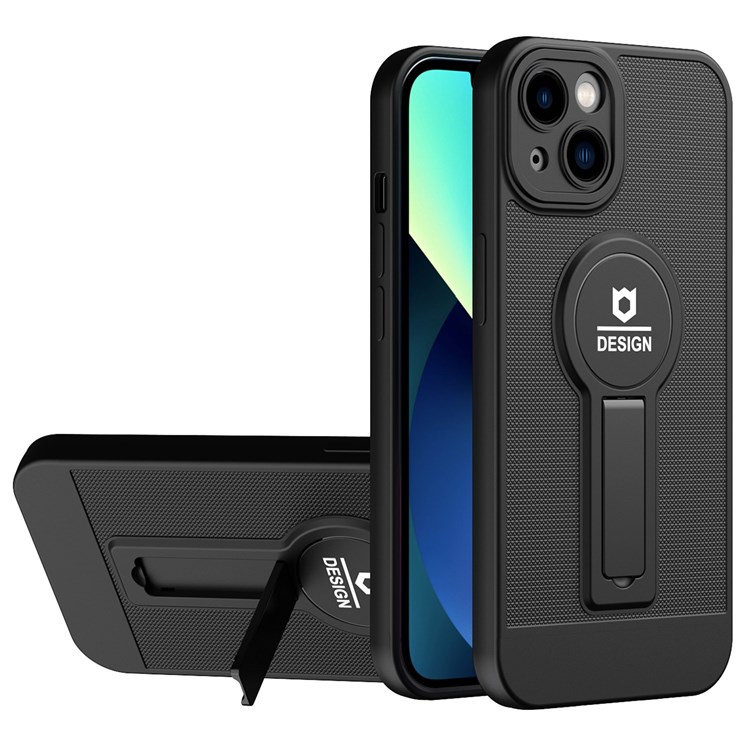 For iPhone 13 6.1 inch PC+TPU Phone Case Anti-fall Cellphone Cover with Detachable Lens Protector Phone Protective Shell with Kickstand - Black-1