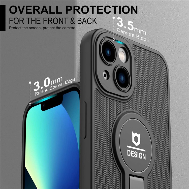 For iPhone 13 6.1 inch PC+TPU Phone Case Anti-fall Cellphone Cover with Detachable Lens Protector Phone Protective Shell with Kickstand - Black-3
