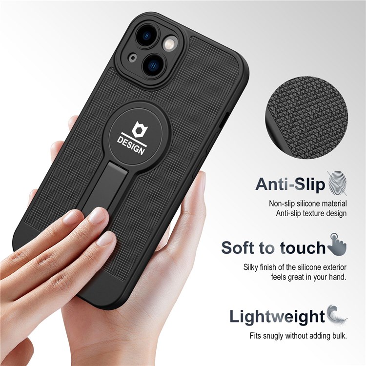 For iPhone 13 6.1 inch PC+TPU Phone Case Anti-fall Cellphone Cover with Detachable Lens Protector Phone Protective Shell with Kickstand - Black-4
