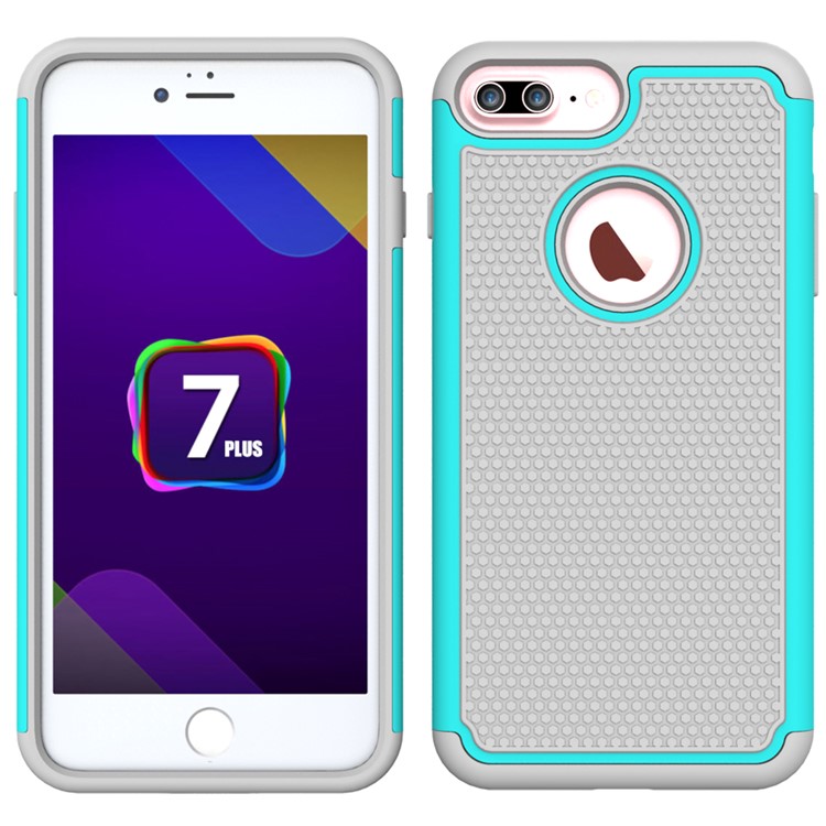 

Football Grain PC + Silicone Hybrid Case Shell for iPhone 8 Plus / 7 Plus 5.5 inch - Grey / Cyan, iPhone 8 Plus 5.5 inch