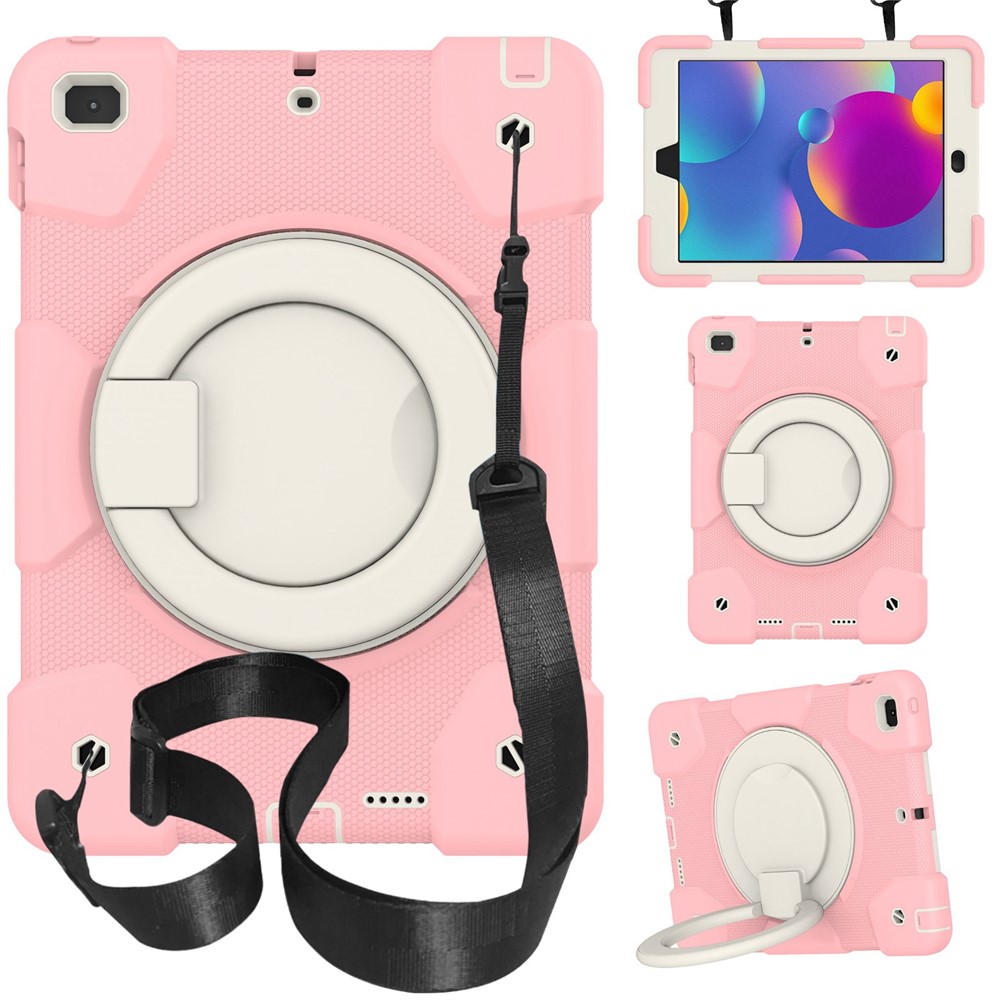 Kickstand Protective Case for iPad 9.7-inch (2018)/(2017)/iPad Air 2, Impact Resistant PC + Silicone Hybrid Cover with Shoulder Strap - Sakura Pink